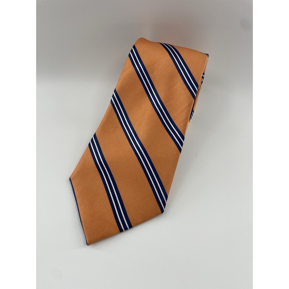 Tommy Hilfiger Orange White Blue Stripe 3.25" Silk Necktie 100% Silk